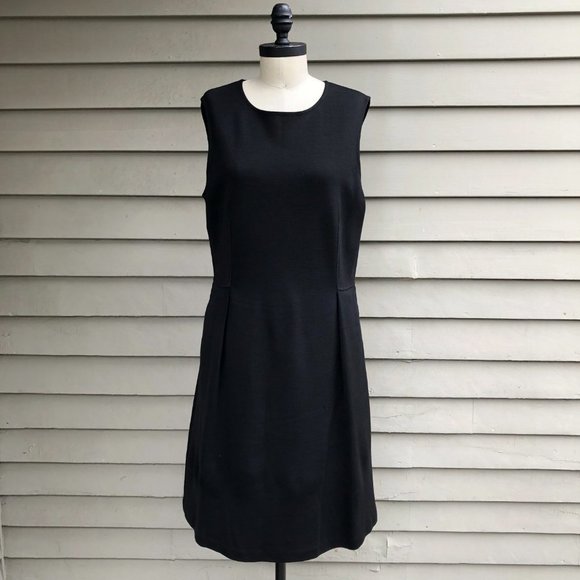 ST. JOHN CAVIAR Exposed Back Zipper Sleeveless Black Midi Shift Dress Pockets 12 - Picture 5 of 16